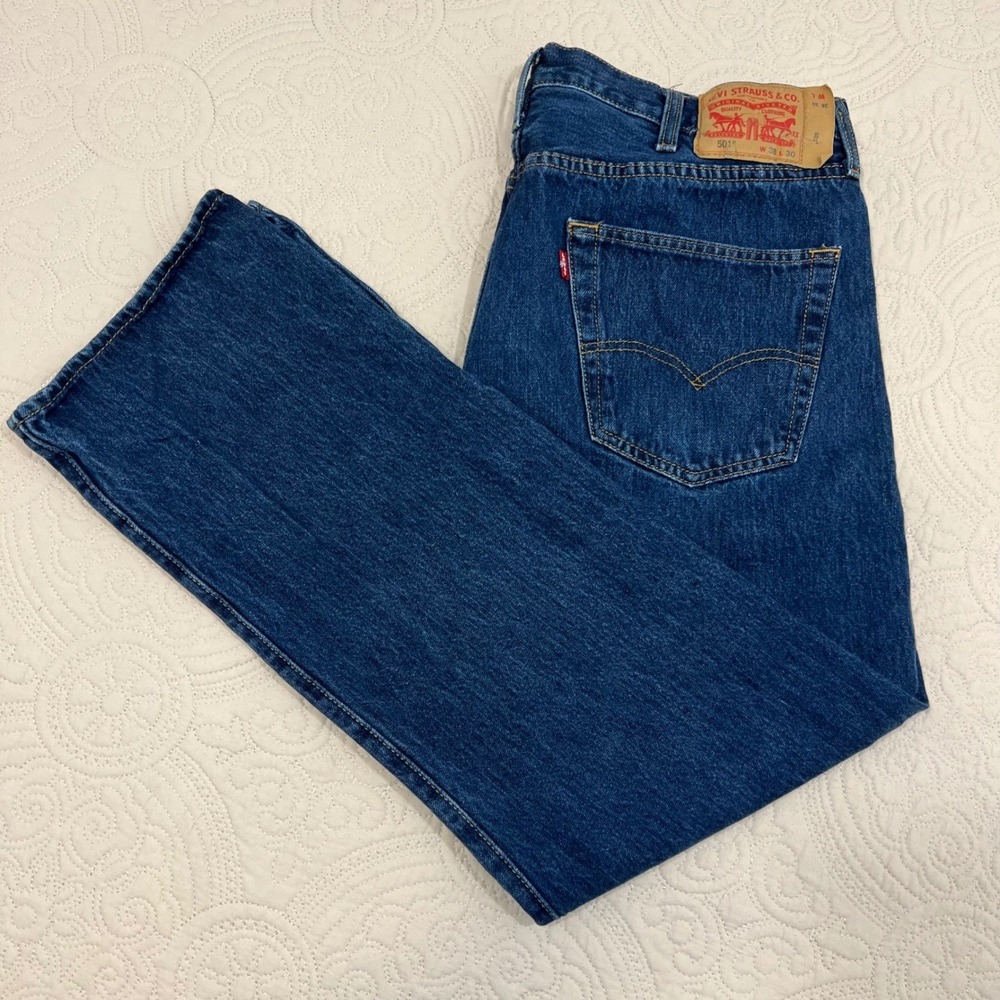 Levis 501 Original Fit Mens Straight Leg Jeans Blue 38x30 Button Fly 100% Cotton